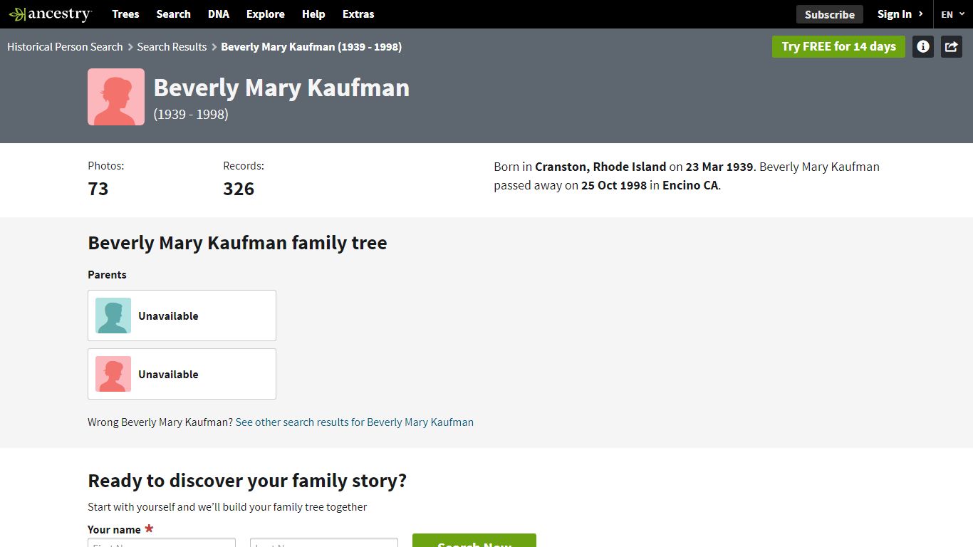 Beverly Mary Kaufman 1939-1998 - Ancestry®
